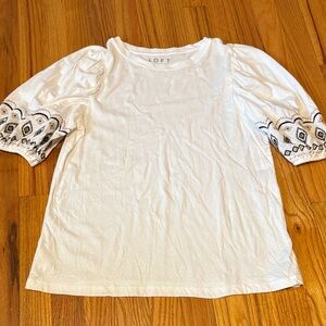 LOFT Ivory Blouse with Black Embroidery